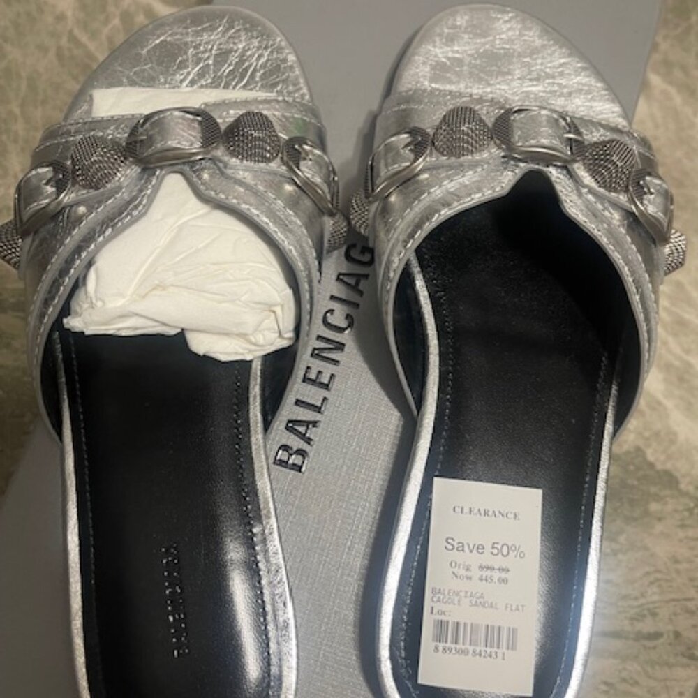 Balenciaga Women's Cagole Buckle Stud Flat Slide Sandals - Picture 2 of 4
